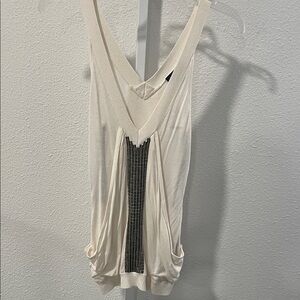 bebe Cream V-Neck Tank with Bronze Vertical Accent